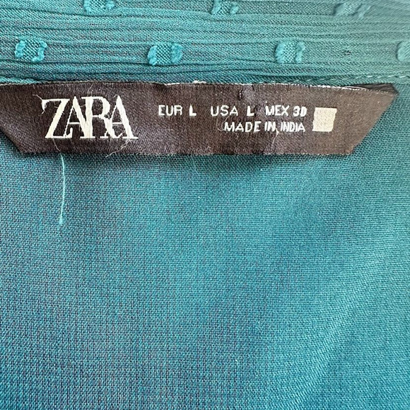 Zara Turquoise Blue Chiffon Dotted Tiered Mini Dress Size Large Long Sleeve - Picture 8 of 9